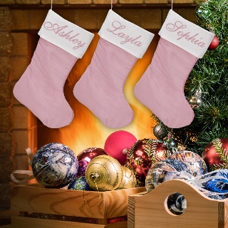 Personalized Christmas Stockings - Pink Traditional - Set of 3 buy at ThingsEngraved Canada