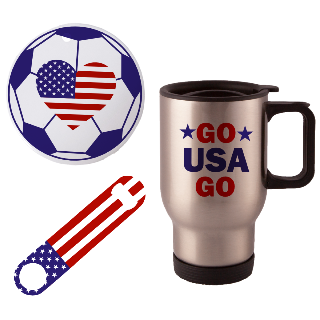 Go USA Go Travel Mug with Ornament and Bottle Opener buy at ThingsEngraved Canada