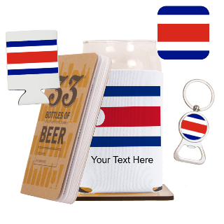 Go Costa Rica Go Beer Glass with Cozy, Square Coaster and Key Chain Bottle Opener buy at ThingsEngraved Canada