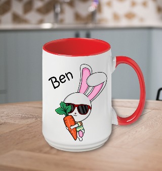 Easter Bunny Ceramic Mug 15 oz 3 Red Handle