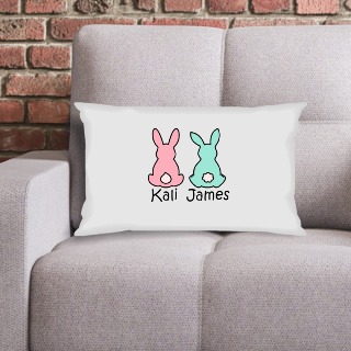 Two Easter Bunnies Custom Rectangular Cushion Cover