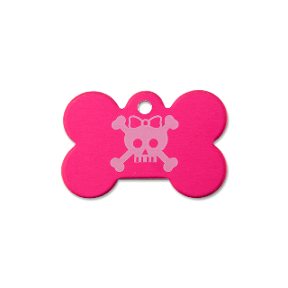 Skull and Bow Pet Tag Pink with Engravings