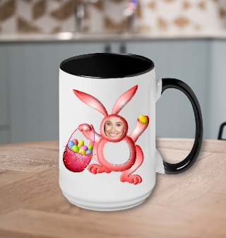 Pink Bunny Custom Photo Ceramic Mug 15 oz Black Handle