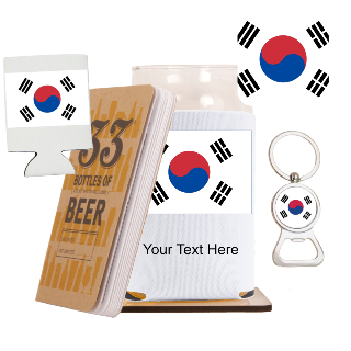 Go South Korea Go Beer Glass with Cozy, Square Coaster and Key Chain Bottle Opener