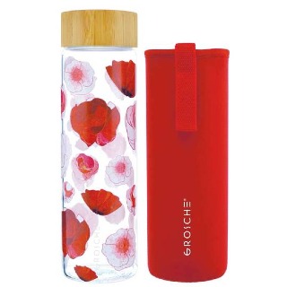 GROSCHE Venice Glass Water Bottle - Red Poppy buy at ThingsEngraved Canada