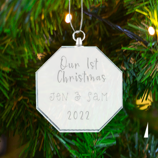 Hexagon glass ornament buy at ThingsEngraved Canada