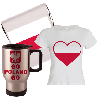 Go Poland Go Travel Mug, Drawstring Bag, and T-Shirt Set for Her buy at ThingsEngraved Canada