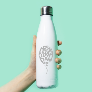 Birthday Water Bottle - 32oz Stainless Steel White with Engravings buy at ThingsEngraved Canada