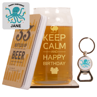 Birthday Set Beer Testing Book,  Beer Can Glass and Photo Coaster with Bottle Opener set