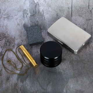 Black Grinder Gift Set with Stainless Steel Cigarette Case.