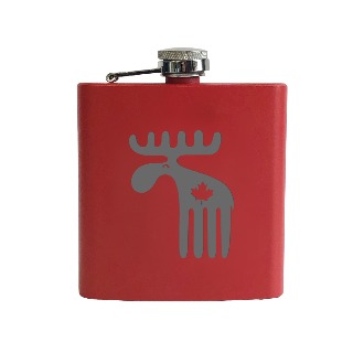 Red Stainless Steel Flask 6oz Canadian Moose