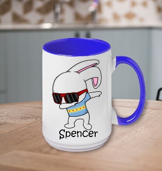 Easter Bunny Ceramic Mug 15 oz 2 Cobalt Handle