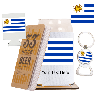 Go Uruguay Go Beer Glass with Cozy, Square Coaster and Key Chain Bottle Opener buy at ThingsEngraved Canada