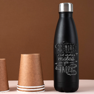 Happy Water Bottle - 32oz Stainless Steel Black with Engravings buy at ThingsEngraved Canada