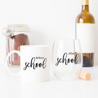 Before School, After School 15oz Mug and Stemless Wine Glass Set