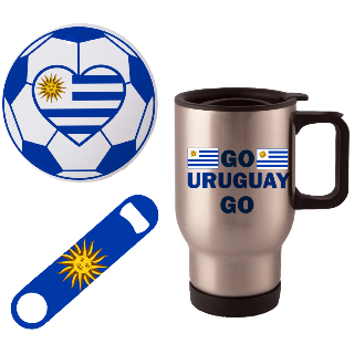 Go Uruguay Go Travel Mug with Ornament and Bottle Opener