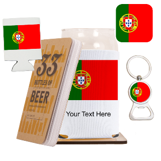 Go Portugal Go Beer Glass with Cozy, Square Coaster and Key Chain Bottle Opener buy at ThingsEngraved Canada