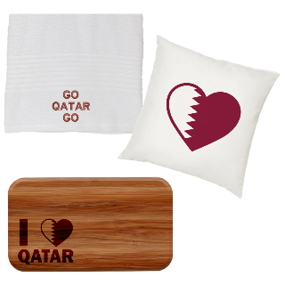 Go Qatar Go Towel, Pillow, and Cutting Board Set buy at ThingsEngraved Canada