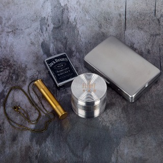 Aluminum Grinder Gift Set with Stainles Steel Cigarette Case. buy at ThingsEngraved Canada