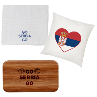 Go Serbia Go Towel, Pillow, and Cutting Board Set buy at ThingsEngraved Canada