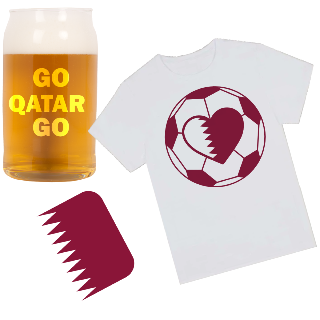 Go Qatar Go T Shirt, Beer Glass, and Square Coaster Set buy at ThingsEngraved Canada