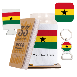 Go Ghana Go Beer Glass with Cozy, Square Coaster and Key Chain Bottle Opener