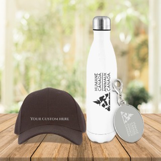 Humane Canada Water Bottle and Charm with Custom Hat buy at ThingsEngraved Canada