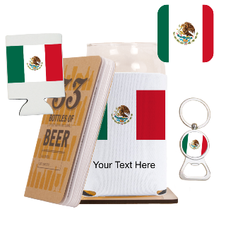 Go Mexico Go Beer Glass with Cozy, Square Coaster and Key Chain Bottle Opener buy at ThingsEngraved Canada