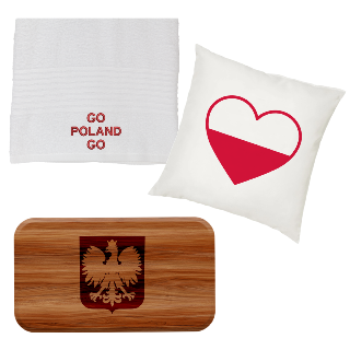 Go Poland Go Towel, Pillow, and Cutting Board Set buy at ThingsEngraved Canada