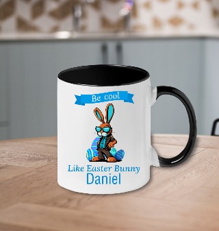 Be Cool Like Easter Bunny Custom Name Ceramic Mug 11oz Black Handle
