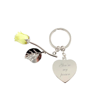 Yellow Rose Keychain with Personalized Heart buy at ThingsEngraved Canada