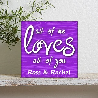 Valentine's Day Wood Photo Block "All of me loves all of you" PURPLE buy at ThingsEngraved Canada