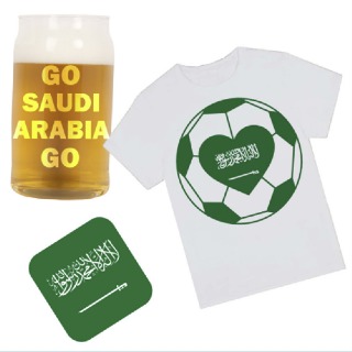 Go Saudi Arabia Go T Shirt, Beer Glass, and Square Coaster Set buy at ThingsEngraved Canada