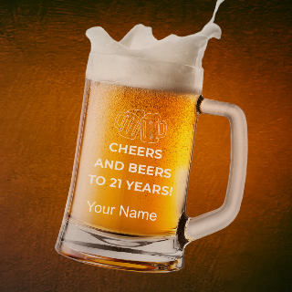 Custom Cheers to 21 Beer Mug buy at ThingsEngraved Canada