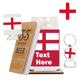 Go England Go Beer Glass with Cozy, Square Coaster and Key Chain Bottle Opener buy at ThingsEngraved Canada