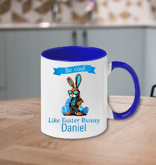 Be Cool Like Easter Bunny Custom Name Ceramic Mug 11 oz Cobalt Handle