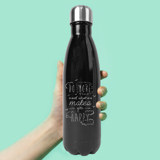 Happy Water Bottle - 32oz Stainless Steel Black with Engravings