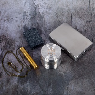 Aluminum Grinder Gift Set with Stainles Steel Cigarette Case. buy at ThingsEngraved Canada