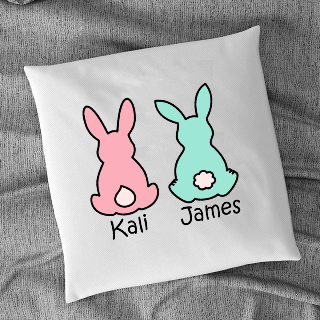 Two Easter Bunnies Square Cushion with Filling buy at ThingsEngraved Canada