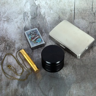 Black Grinder Gift Set with Stainless Steel Cigarette Case.