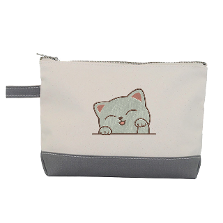 Cute Cat Makeup Bag With Custom Embroidered Initial