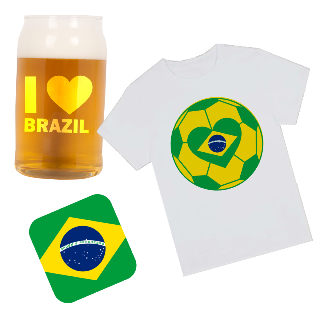 Go Brazil Go T Shirt, Beer Glass, and Square Coaster Set buy at ThingsEngraved Canada