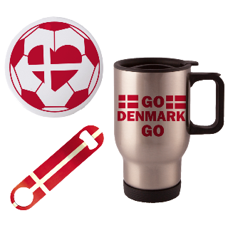 Go Denmark Go Travel Mug with Ornament and Bottle Opener buy at ThingsEngraved Canada