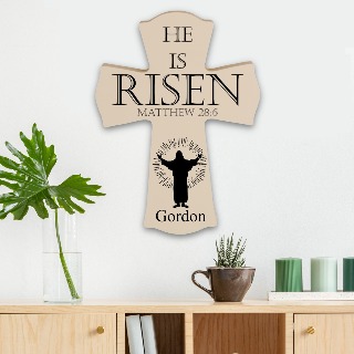He is Risen - White Hanging Cross buy at ThingsEngraved Canada