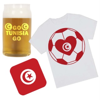 Go Tunisia Go T Shirt, Beer Glass, and Square Coaster Set buy at ThingsEngraved Canada