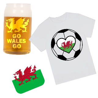 Go Wales Go T Shirt, Beer Glass, and Square Coaster Set buy at ThingsEngraved Canada