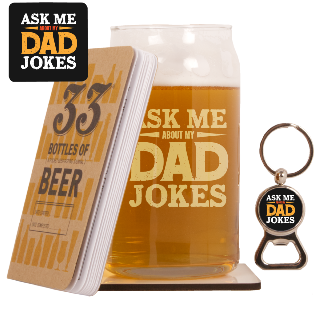 "Ask Me About My Da Jokes" Beer Glass Set buy at ThingsEngraved Canada