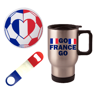 Go France Go Travel Mug with Ornament and Bottle Opener buy at ThingsEngraved Canada