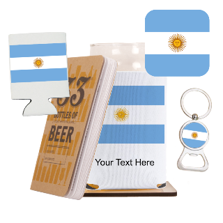 Go Argentina Go Beer Glass with Cozy, Square Coaster and Key Chain Bottle Opener buy at ThingsEngraved Canada