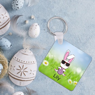 Cool Bunny Square Keychain 1